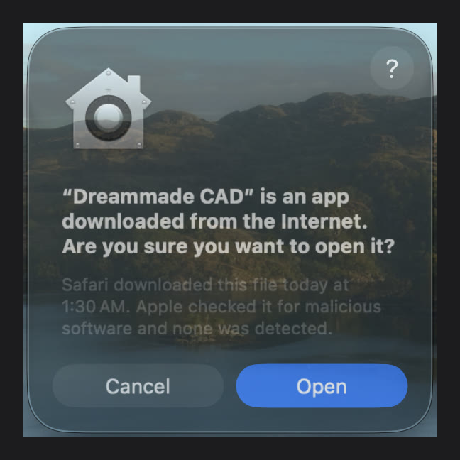 Mac Gatekeeper — Open Dreammade CAD